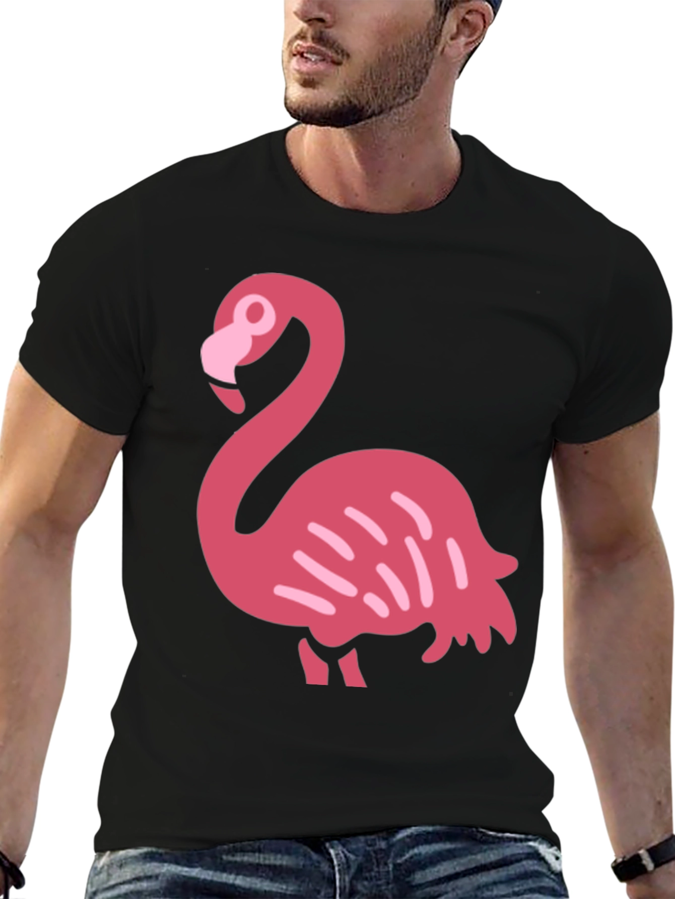 Fun Flamingo Graphic Tee - Black Cotton T-Shirt