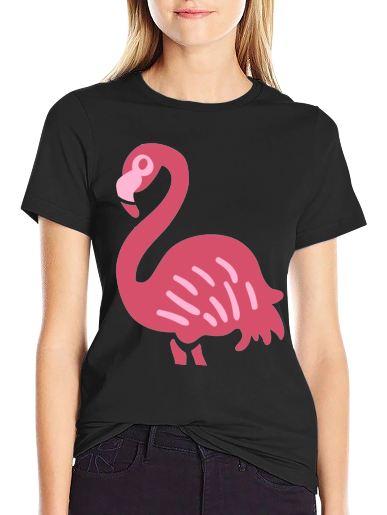 Fun Flamingo Graphic Tee - Black Cotton T-Shirt
