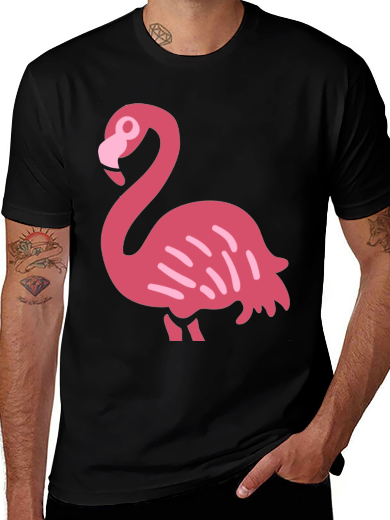 Fun Flamingo Graphic Tee - Black Cotton T-Shirt