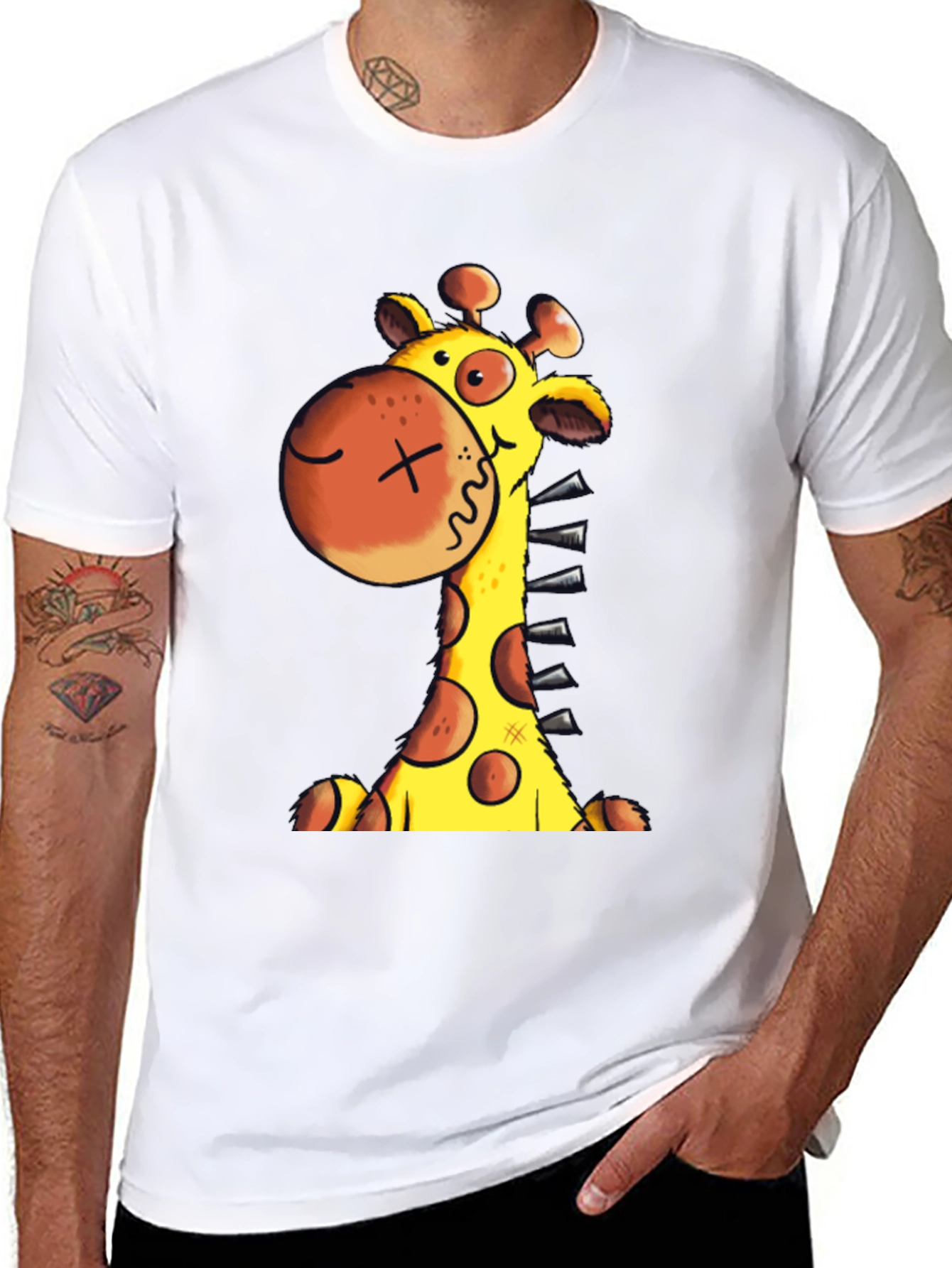 Cartoon Giraffe Graphic T-Shirt - Unisex Black Tee