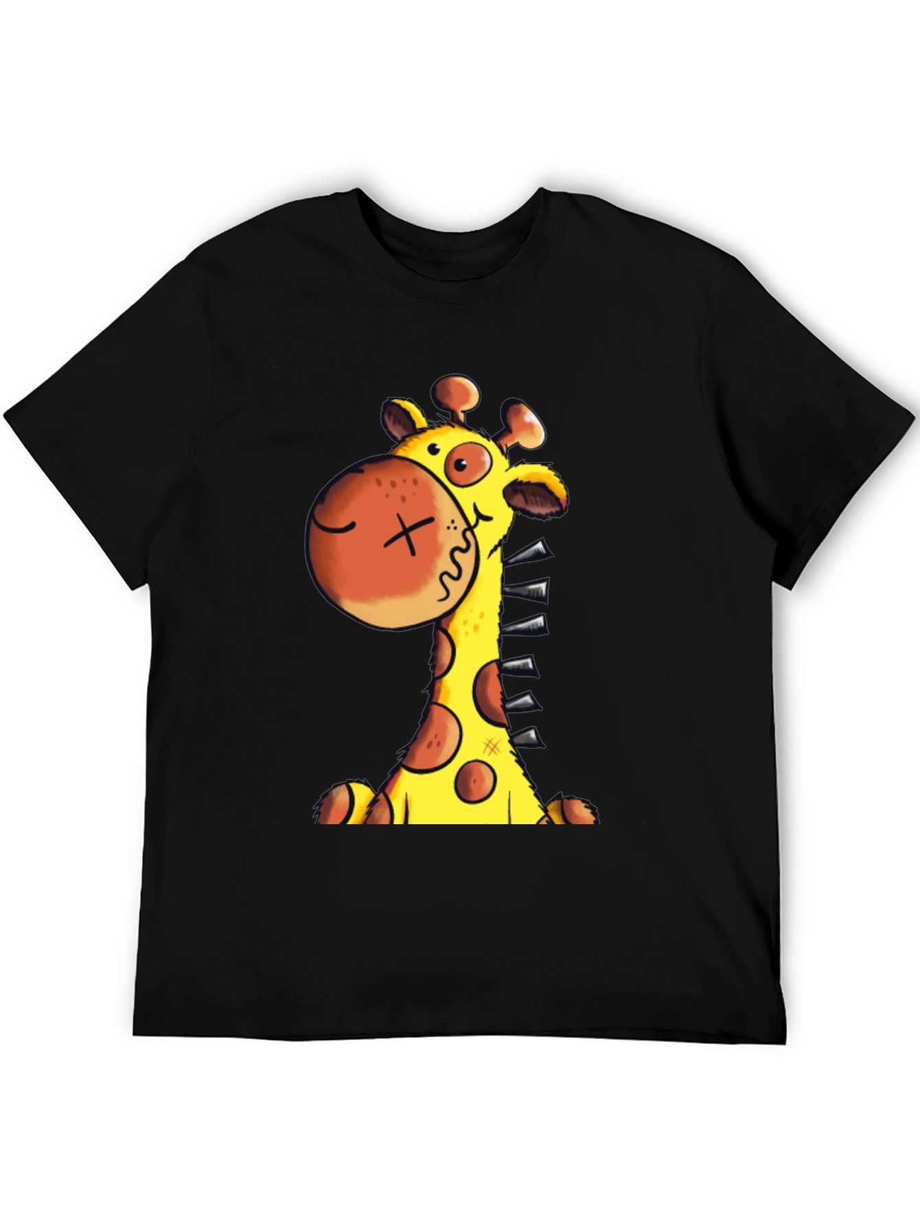 Cartoon Giraffe Graphic T-Shirt - Unisex Black Tee