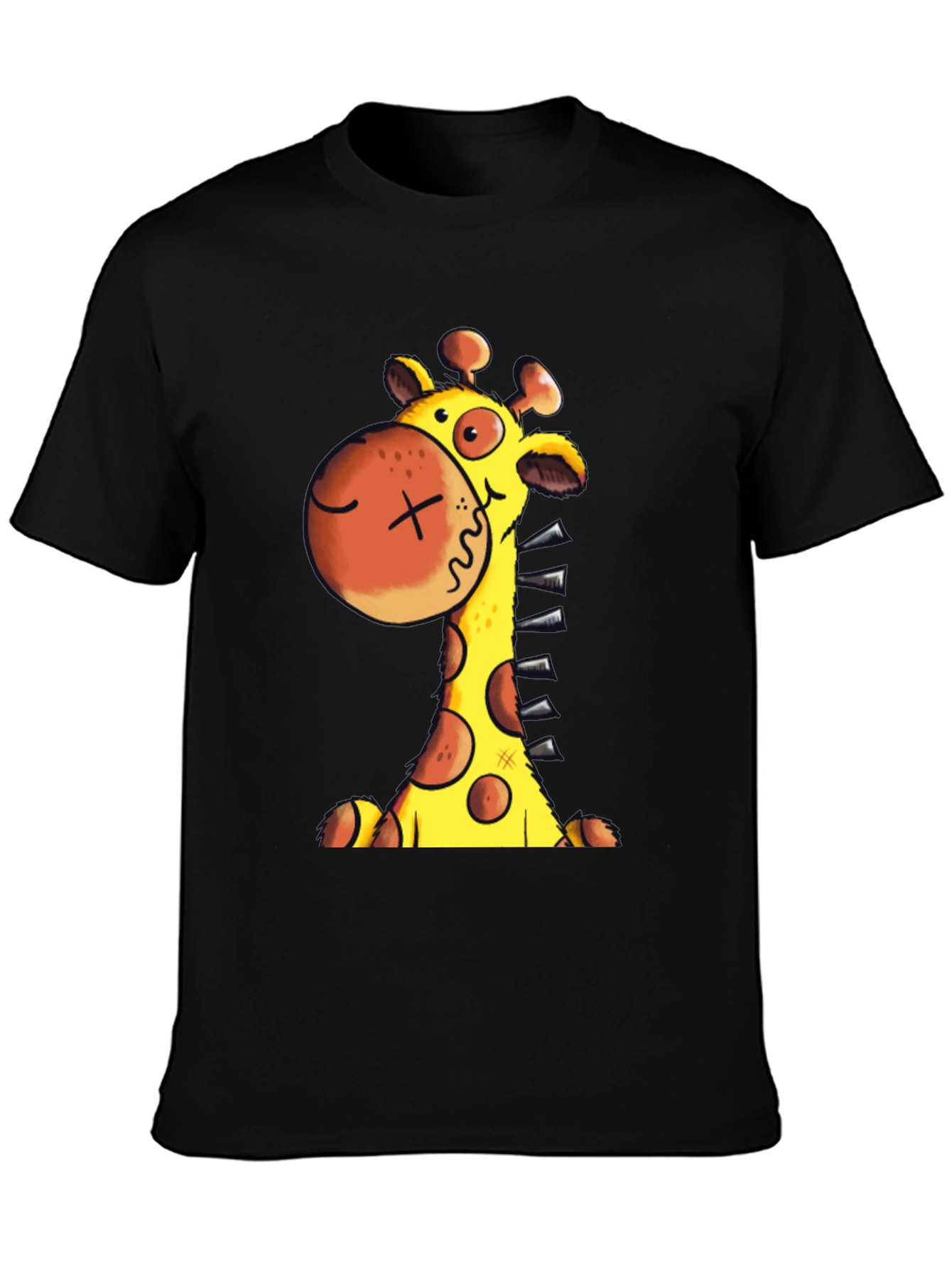 Cartoon Giraffe Graphic T-Shirt - Unisex Black Tee