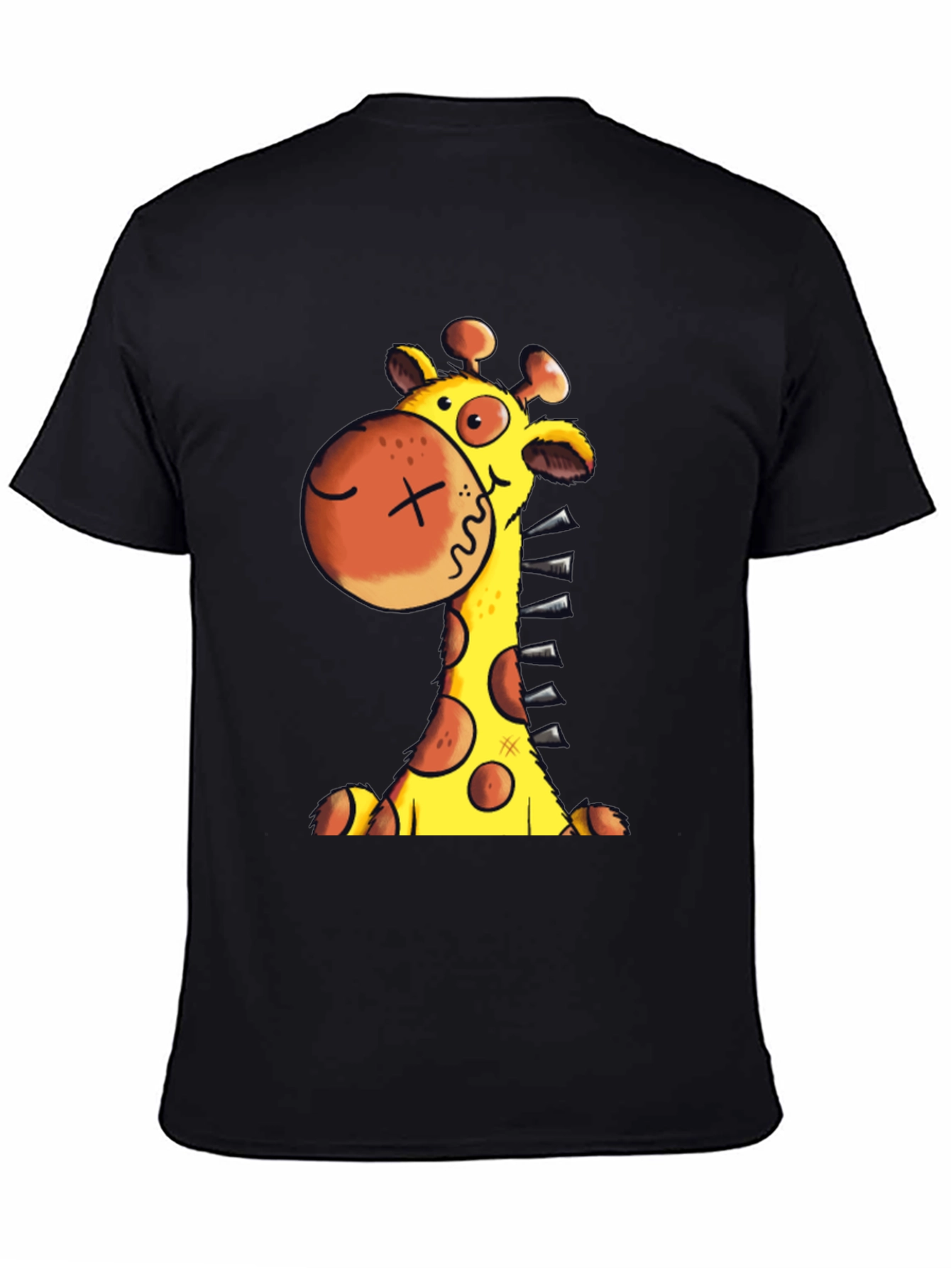 Cartoon Giraffe Graphic T-Shirt - Unisex Black Tee