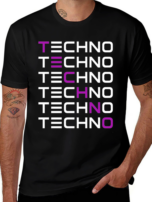 Techno Music Graphic Print Black T-Shirt
