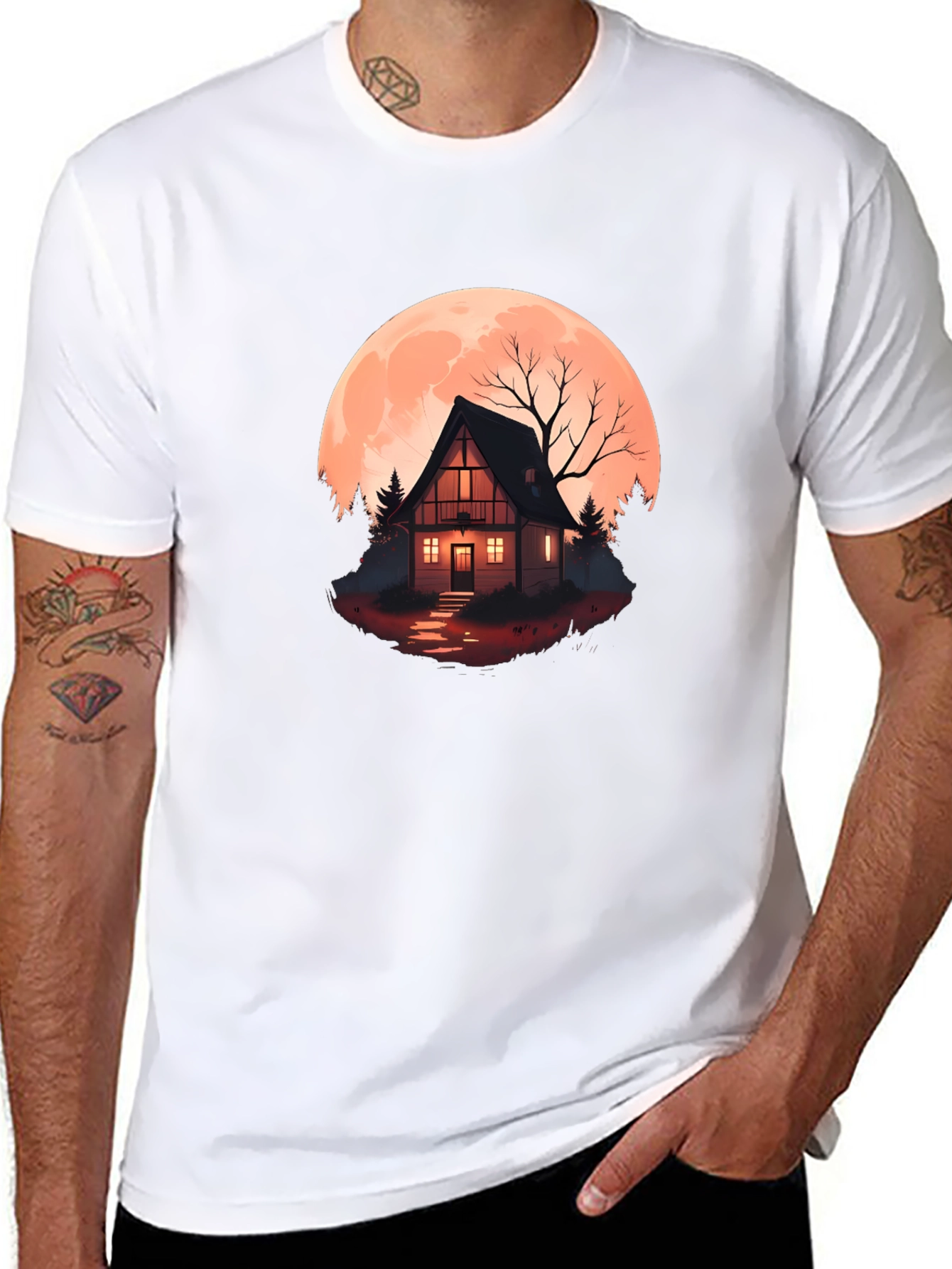 Haunted Cabin Moon Graphic Tee
