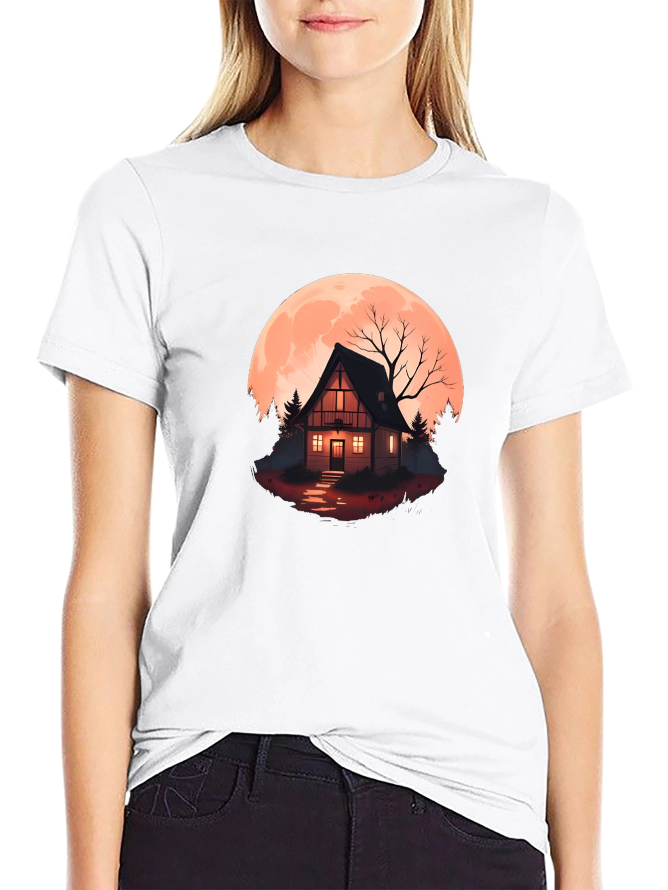 Haunted Cabin Moon Graphic Tee