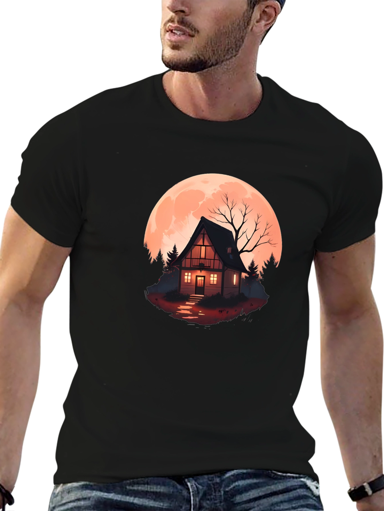Haunted Cabin Moon Graphic Tee