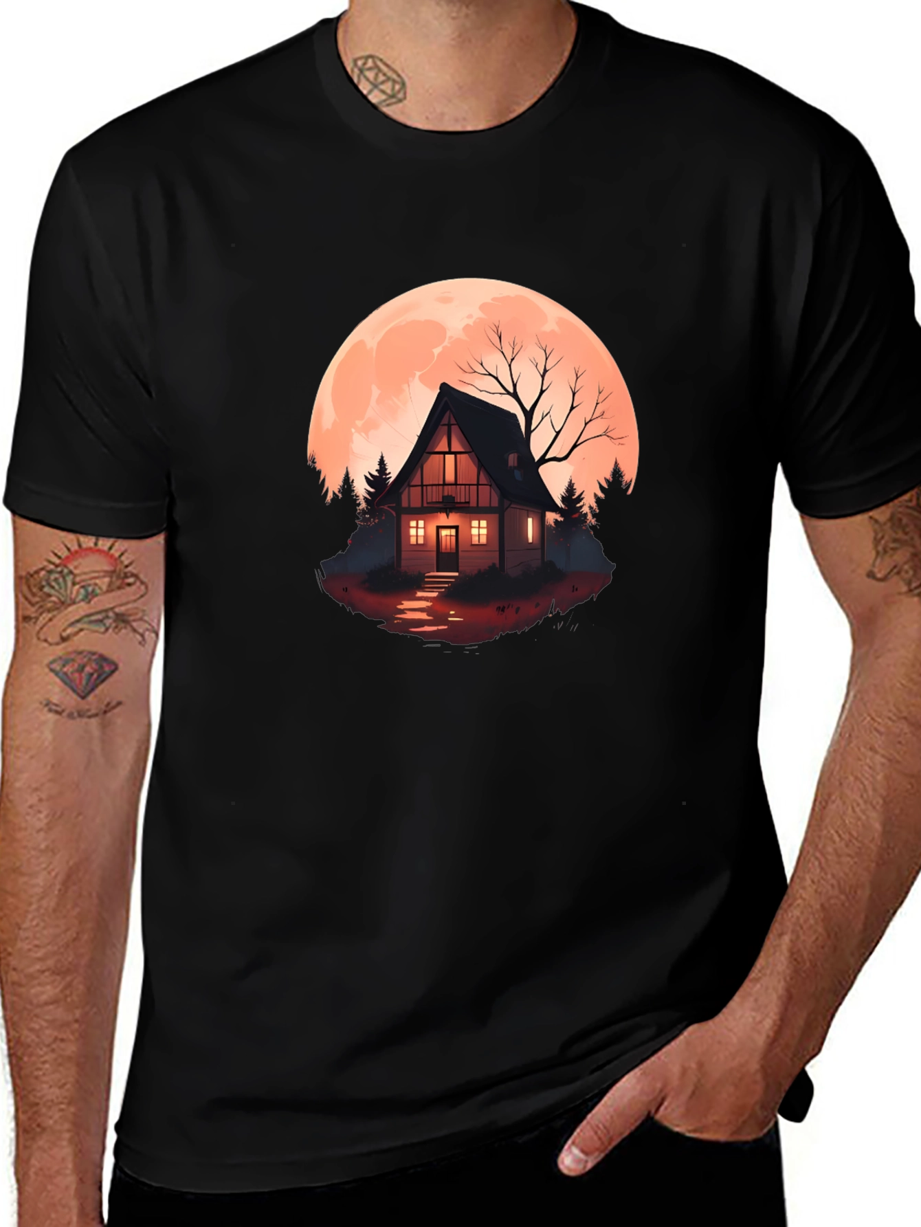 Haunted Cabin Moon Graphic Tee
