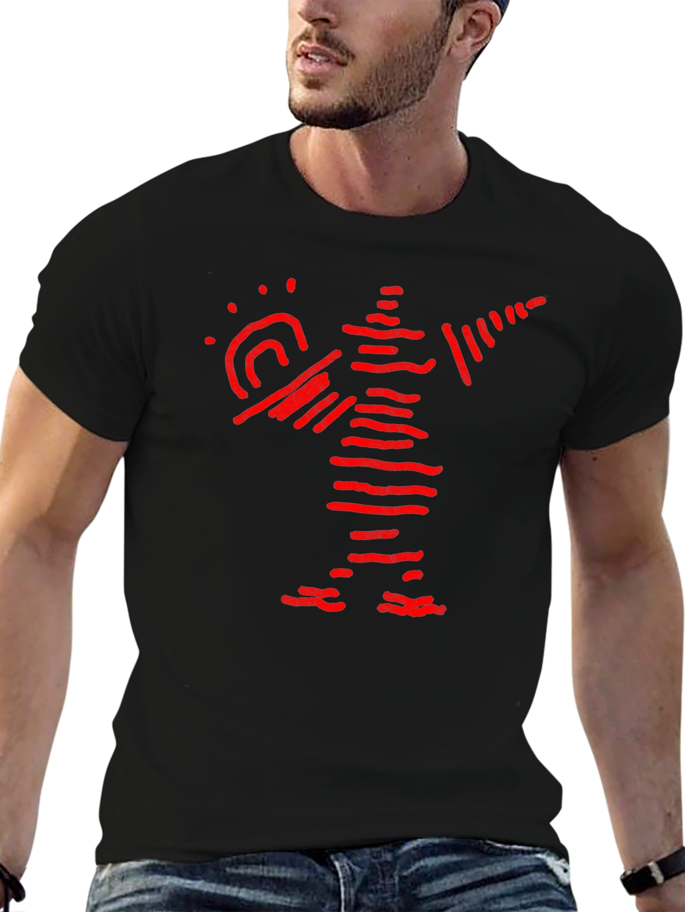 Abstract Red Figure Graphic Black T-Shirt