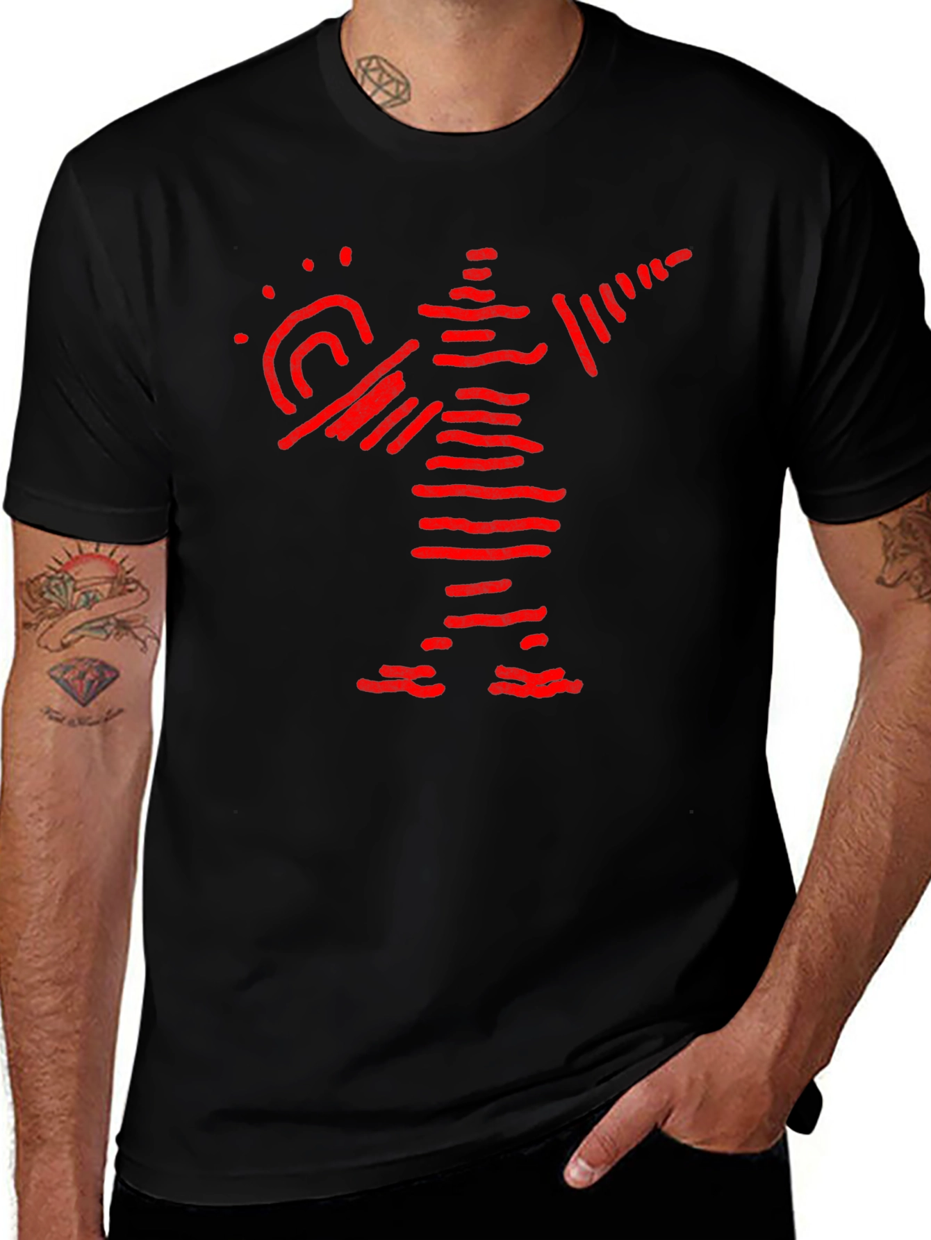 Abstract Red Figure Graphic Black T-Shirt