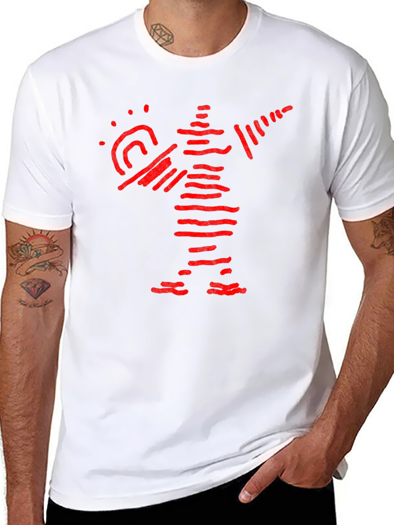 Abstract Red Figure Graphic Black T-Shirt