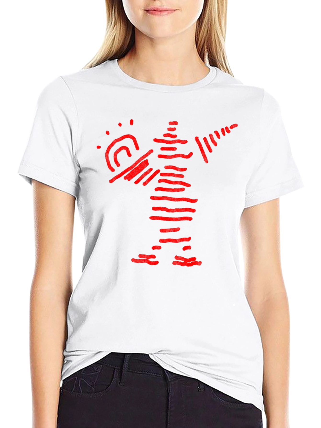 Abstract Red Figure Graphic Black T-Shirt