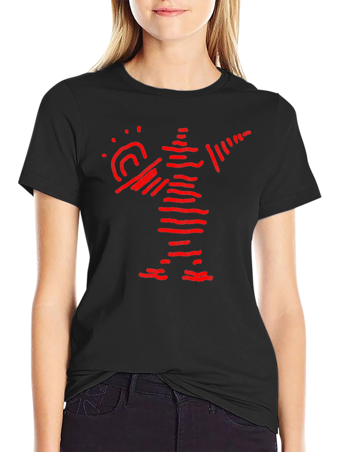 Abstract Red Figure Graphic Black T-Shirt