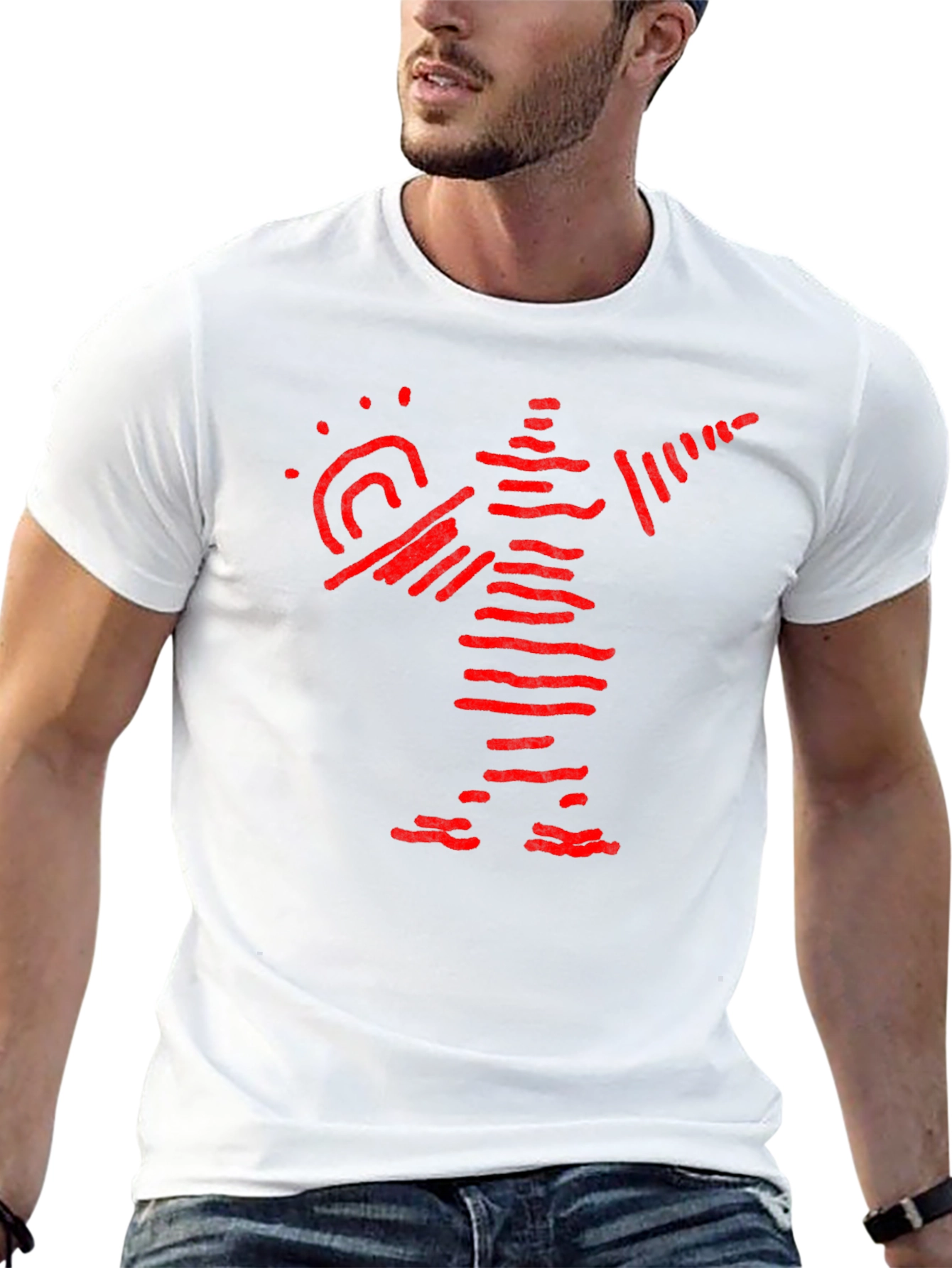 Abstract Red Figure Graphic Black T-Shirt