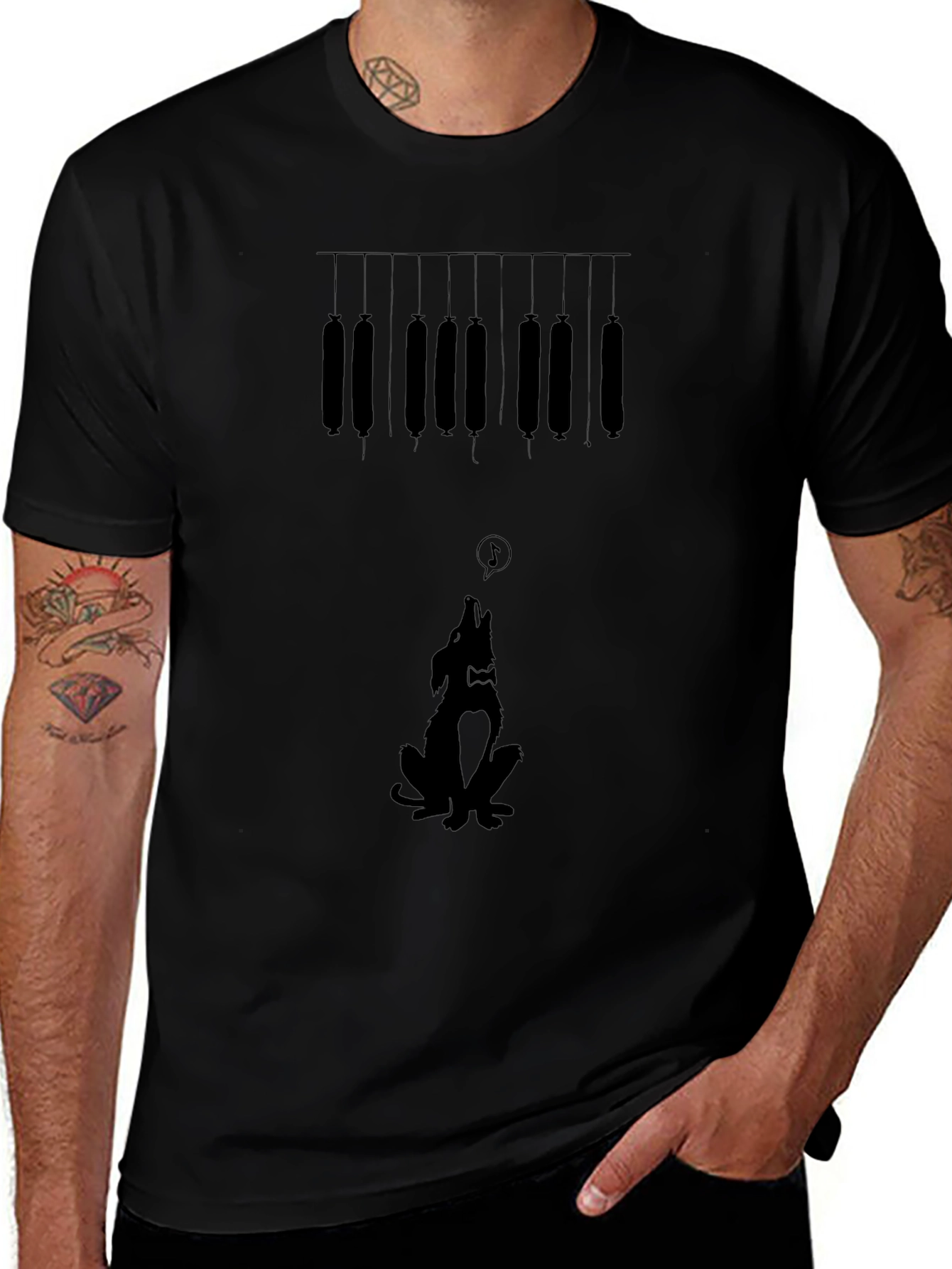Sausage & Howling Dog Graphic Tee - Black