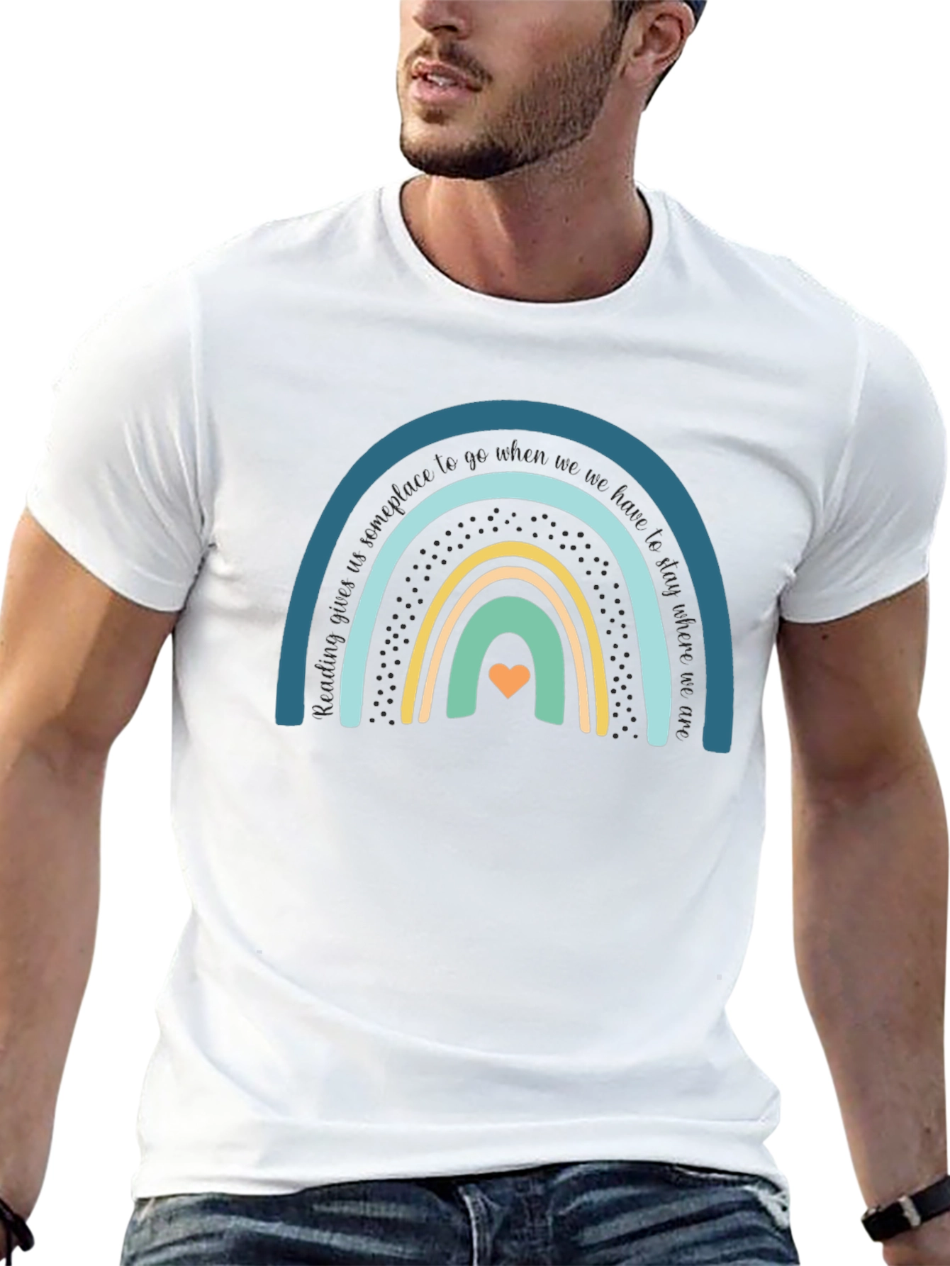 Rainbow Heart Graphic Tee - Unisex Black Cotton T-Shirt