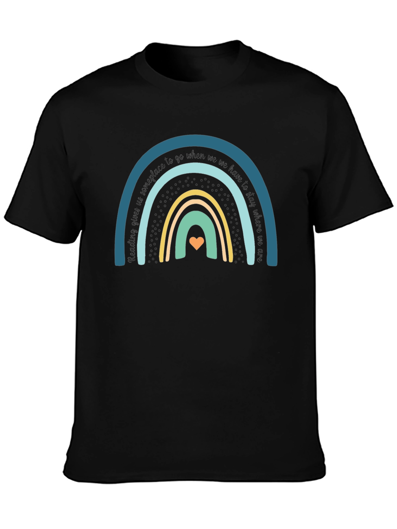 Rainbow Heart Graphic Tee - Unisex Black Cotton T-Shirt