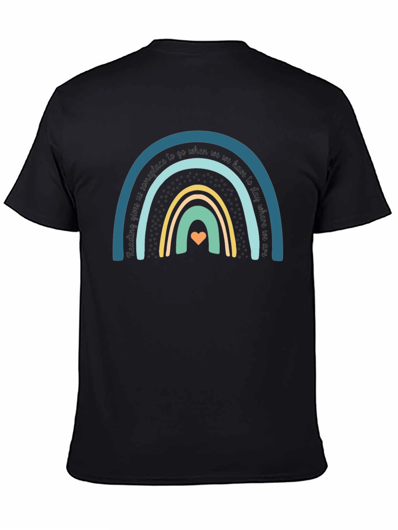 Rainbow Heart Graphic Tee - Unisex Black Cotton T-Shirt