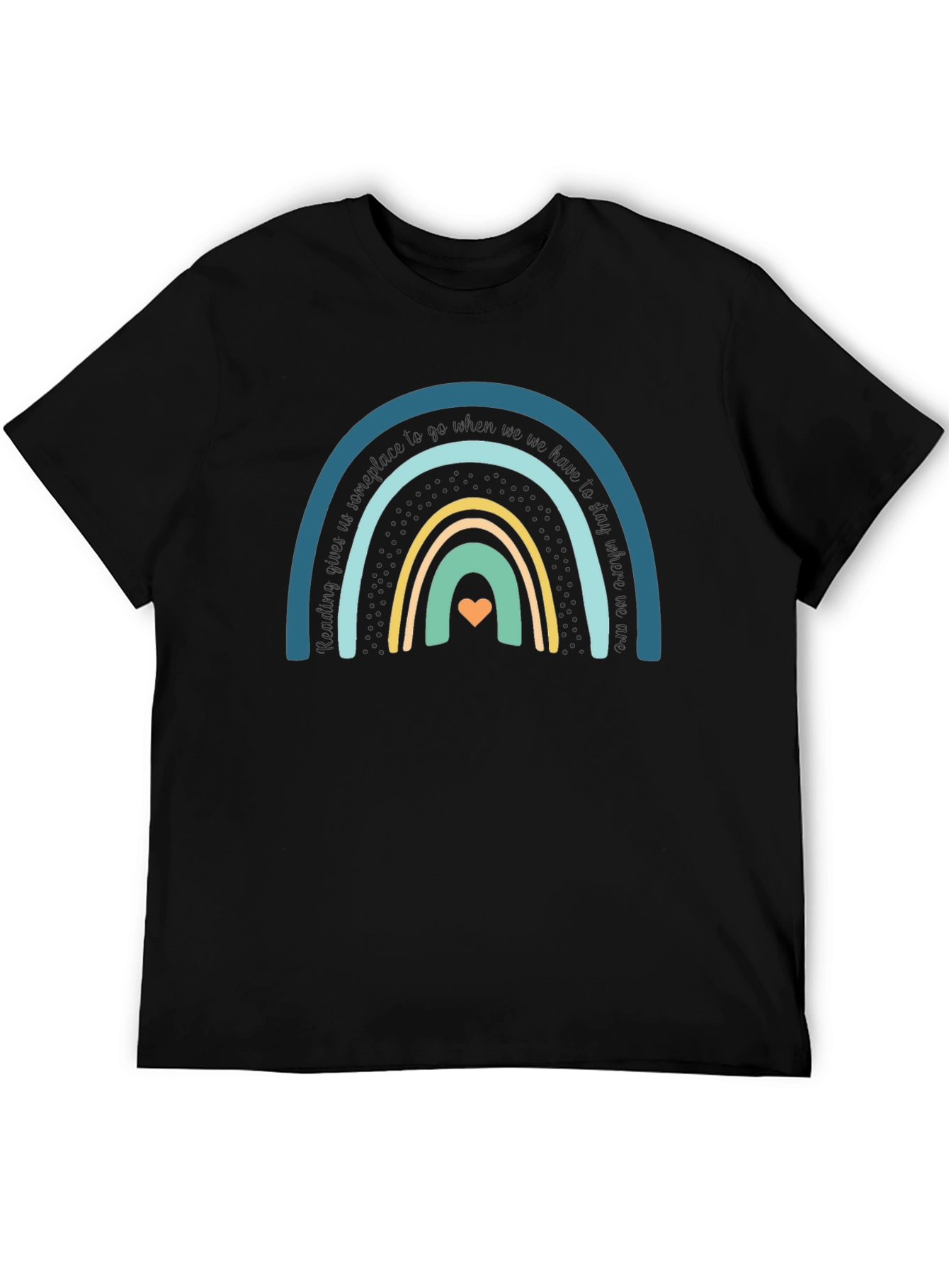 Rainbow Heart Graphic Tee - Unisex Black Cotton T-Shirt