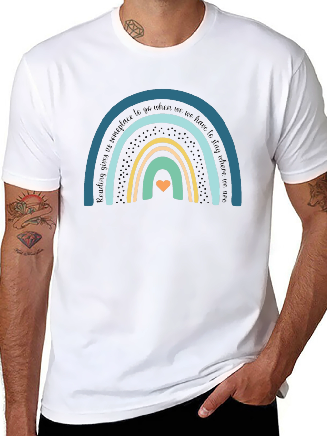 Rainbow Heart Graphic Tee - Unisex Black Cotton T-Shirt