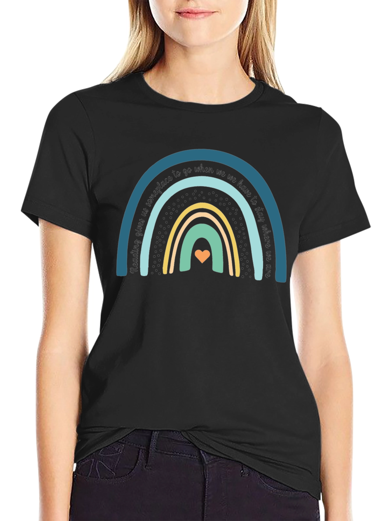 Rainbow Heart Graphic Tee - Unisex Black Cotton T-Shirt