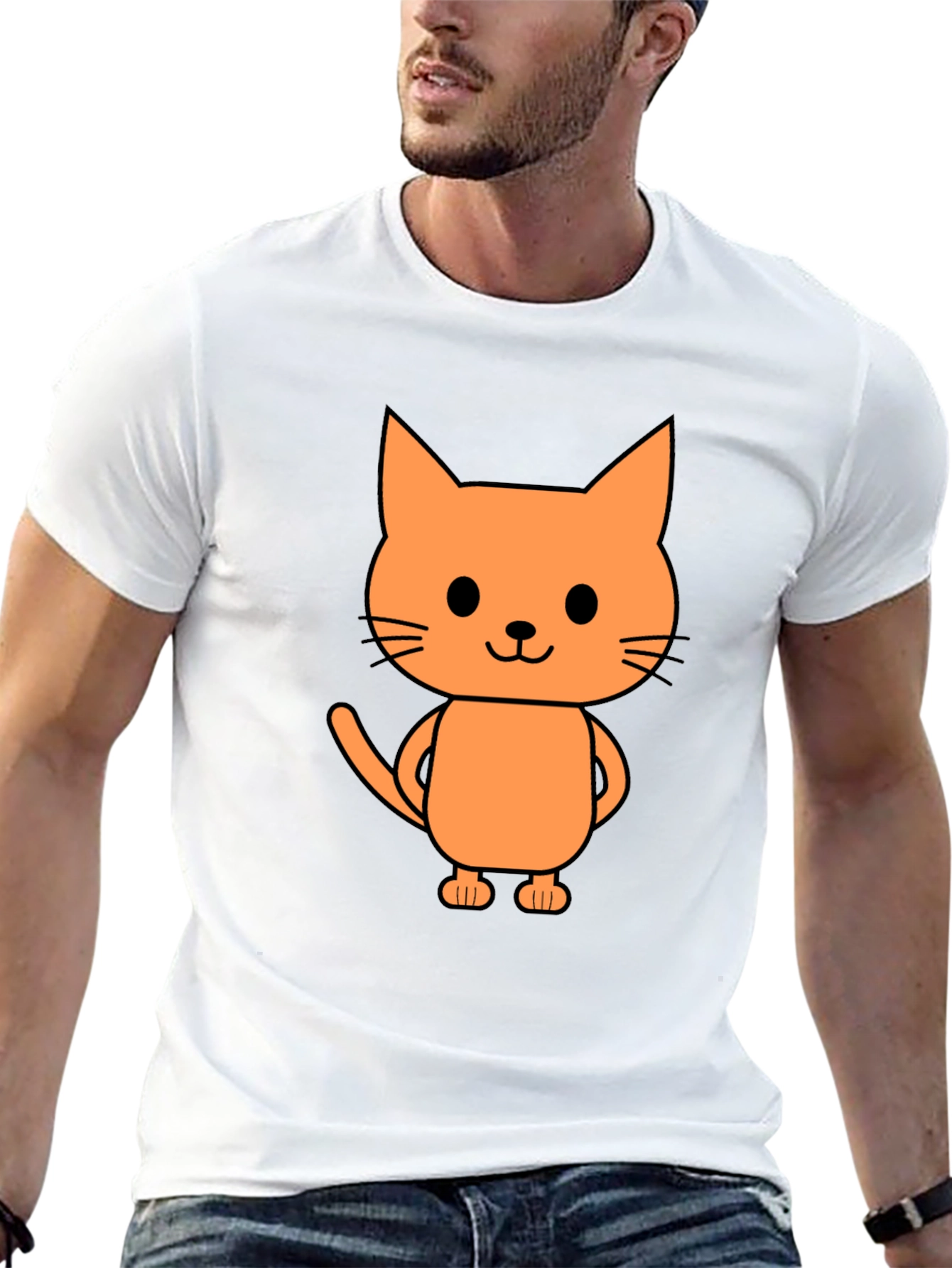 Cute Cartoon Cat Graphic Print Black T-Shirt