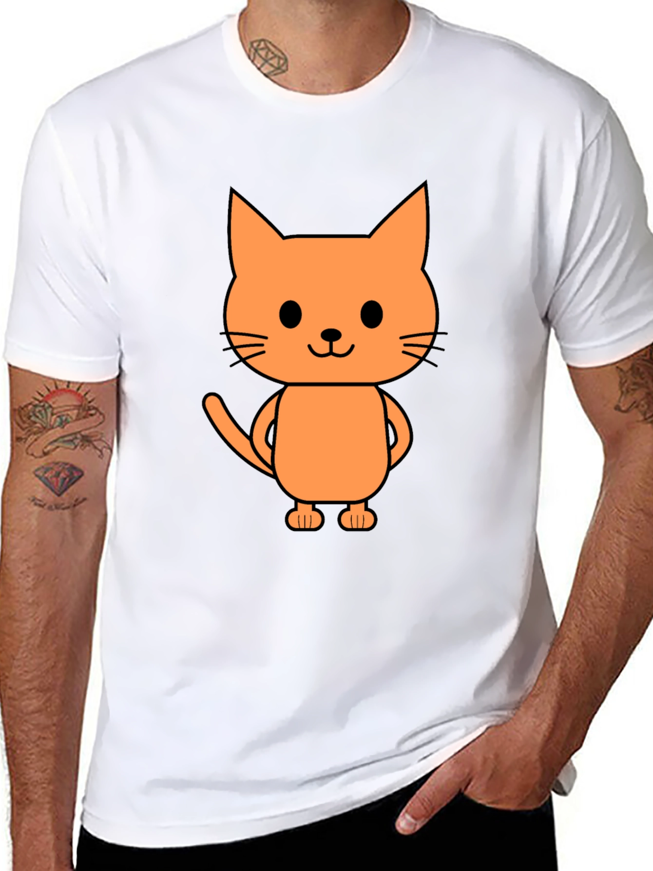 Cute Cartoon Cat Graphic Print Black T-Shirt
