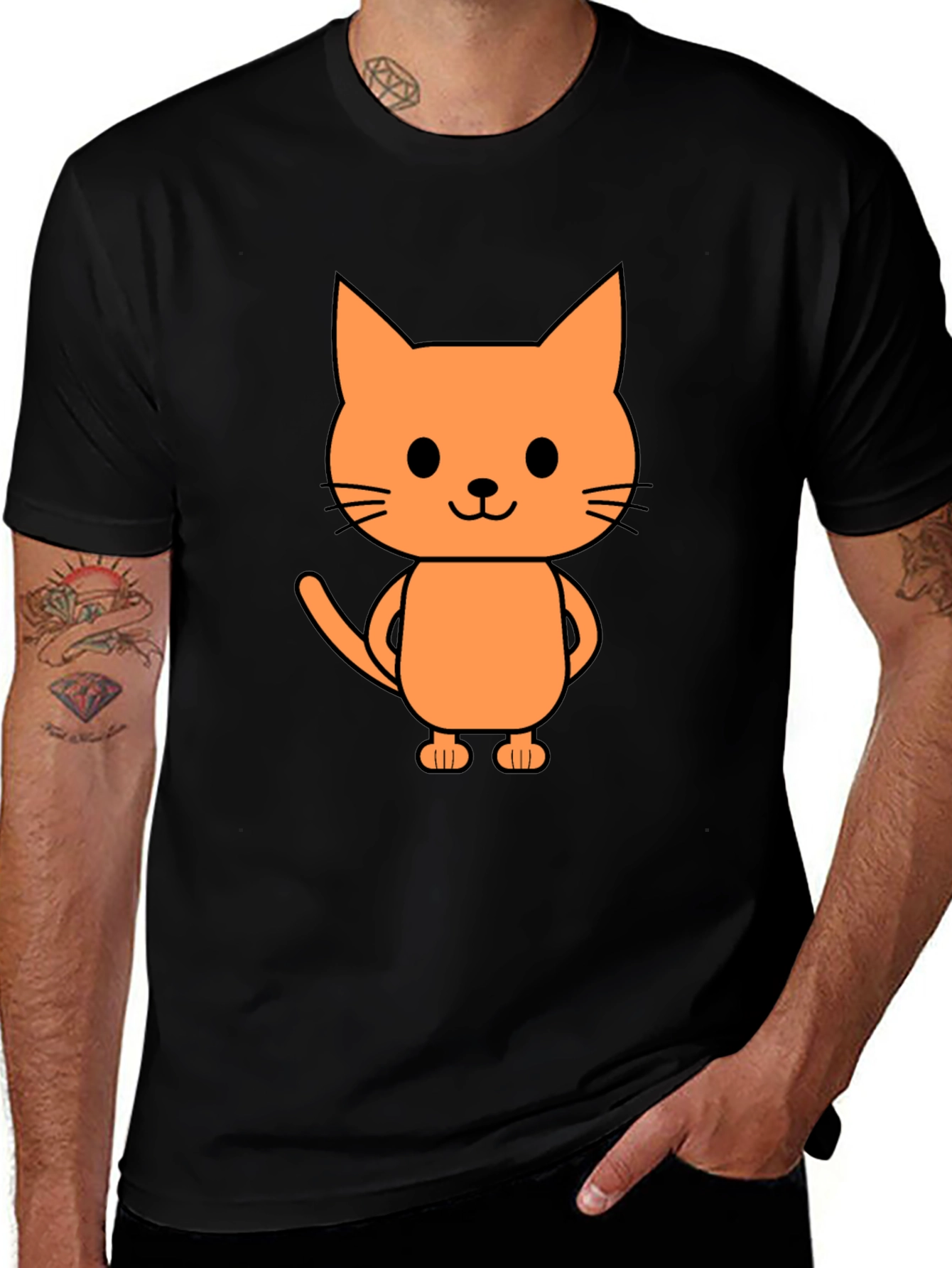 Cute Cartoon Cat Graphic Print Black T-Shirt