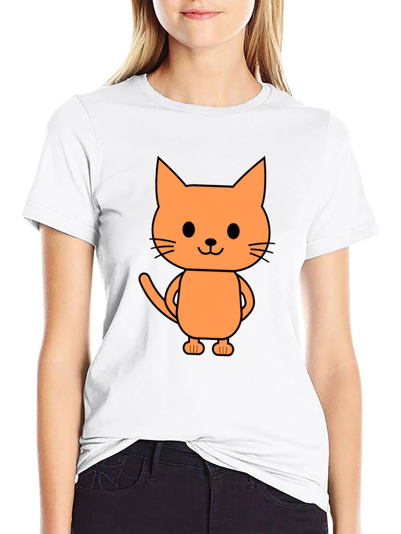 Cute Cartoon Cat Graphic Print Black T-Shirt