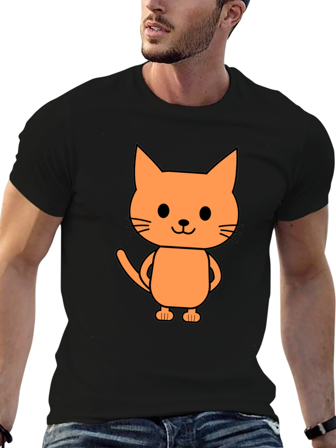 Cute Cartoon Cat Graphic Print Black T-Shirt