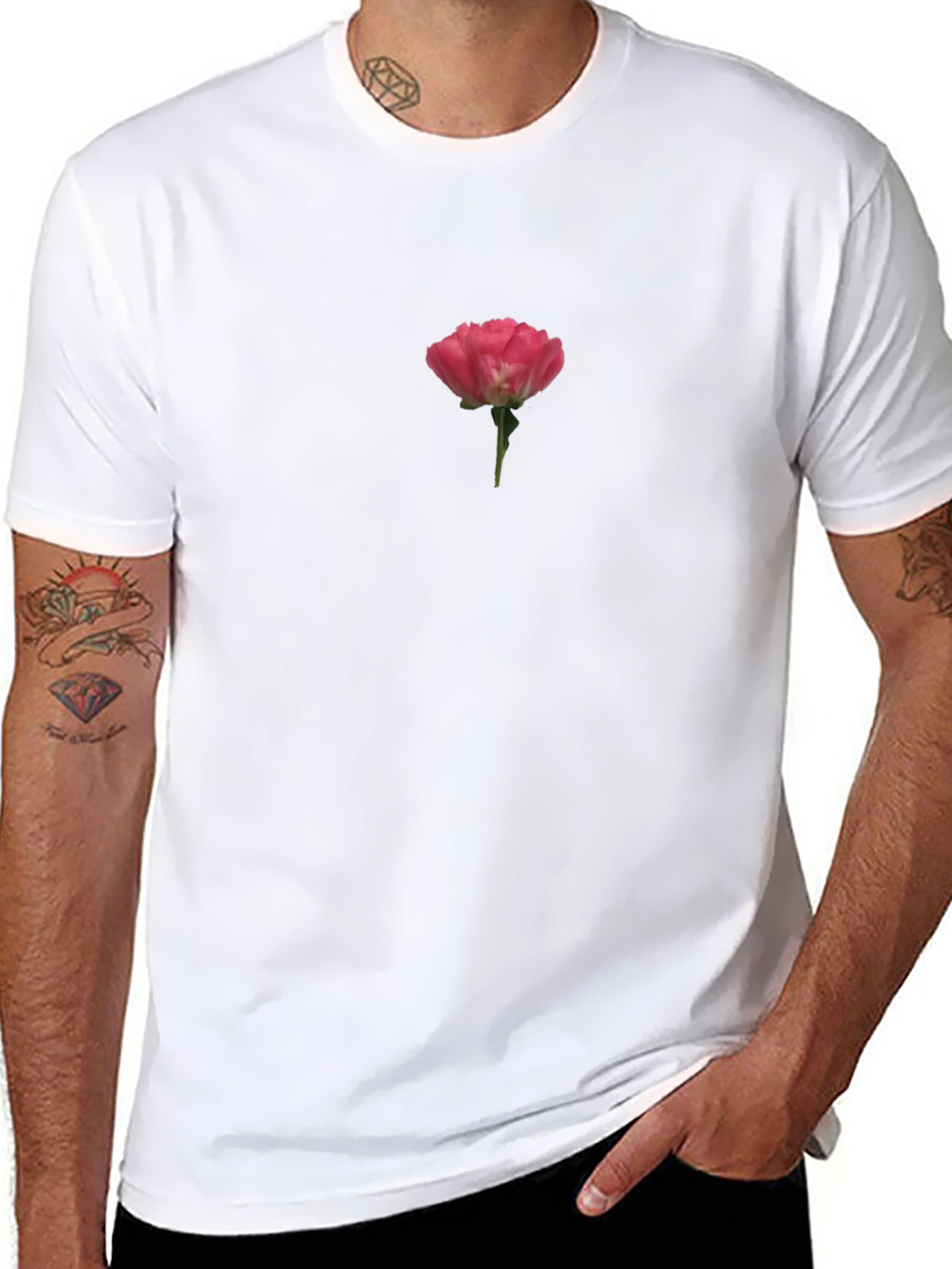 Minimalist Rose Tee - Soft Black Cotton