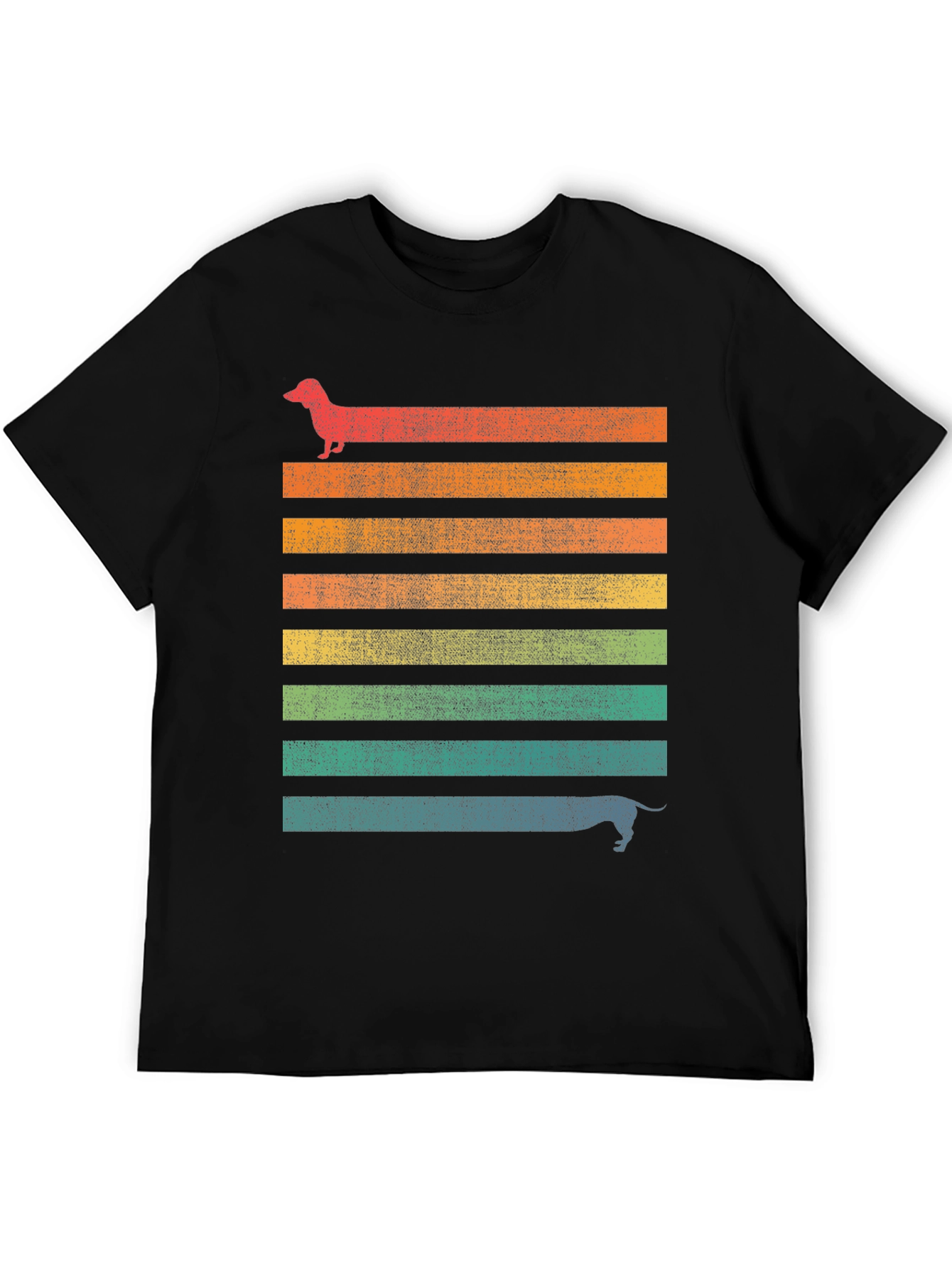 Retro Dachshund Striped Graphic T-Shirt