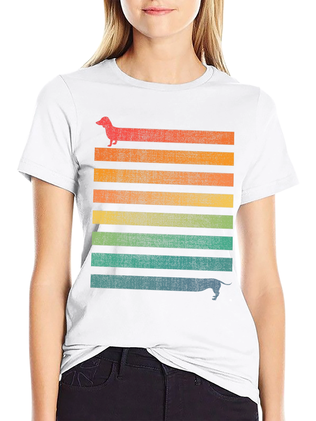 Retro Dachshund Striped Graphic T-Shirt