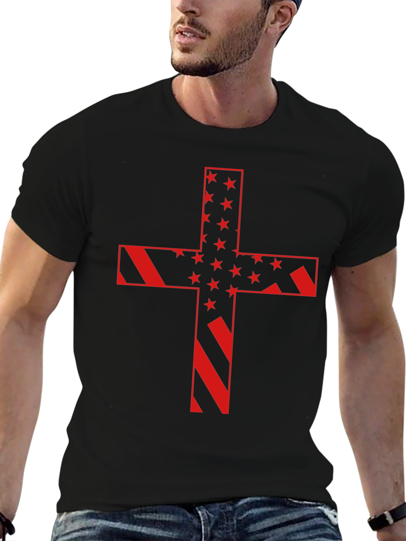 American Flag Cross Graphic T-Shirt