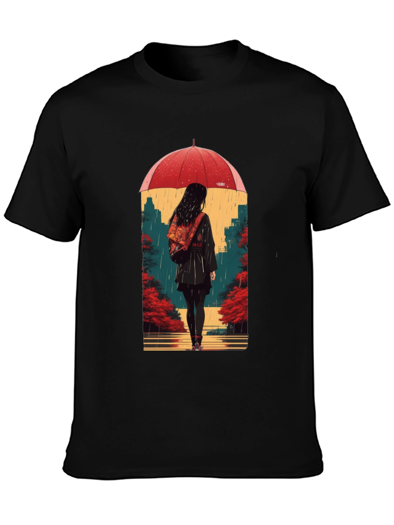 Rainy Day Umbrella Graphic Tee - Unisex Black T-Shirt