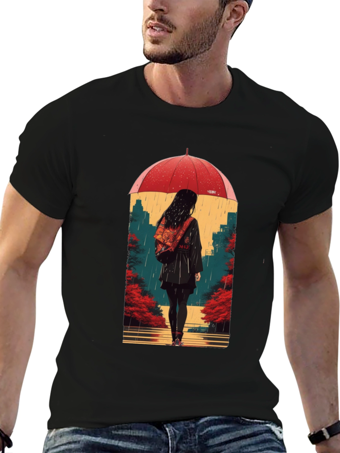 Rainy Day Umbrella Graphic Tee - Unisex Black T-Shirt