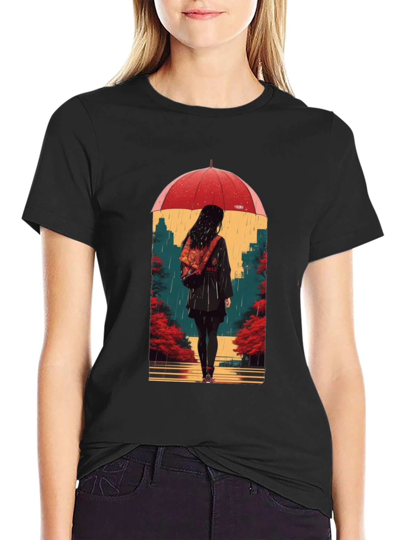 Rainy Day Umbrella Graphic Tee - Unisex Black T-Shirt
