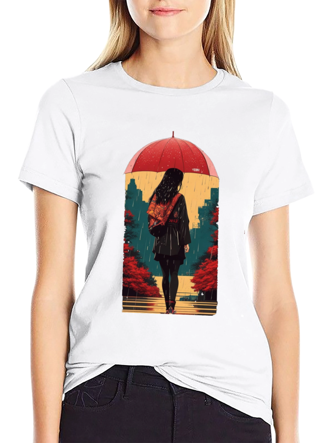 Rainy Day Umbrella Graphic Tee - Unisex Black T-Shirt
