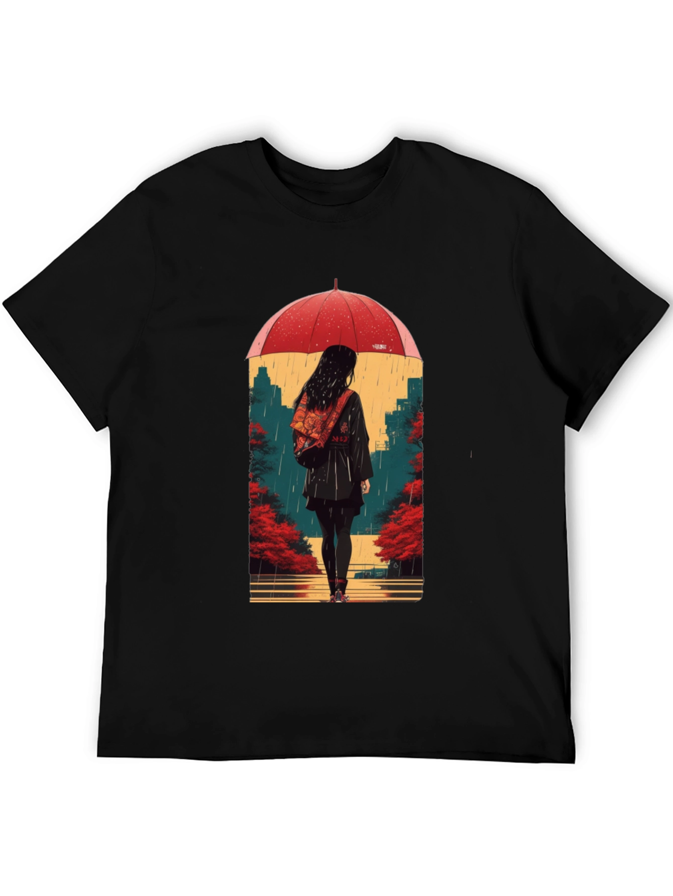 Rainy Day Umbrella Graphic Tee - Unisex Black T-Shirt