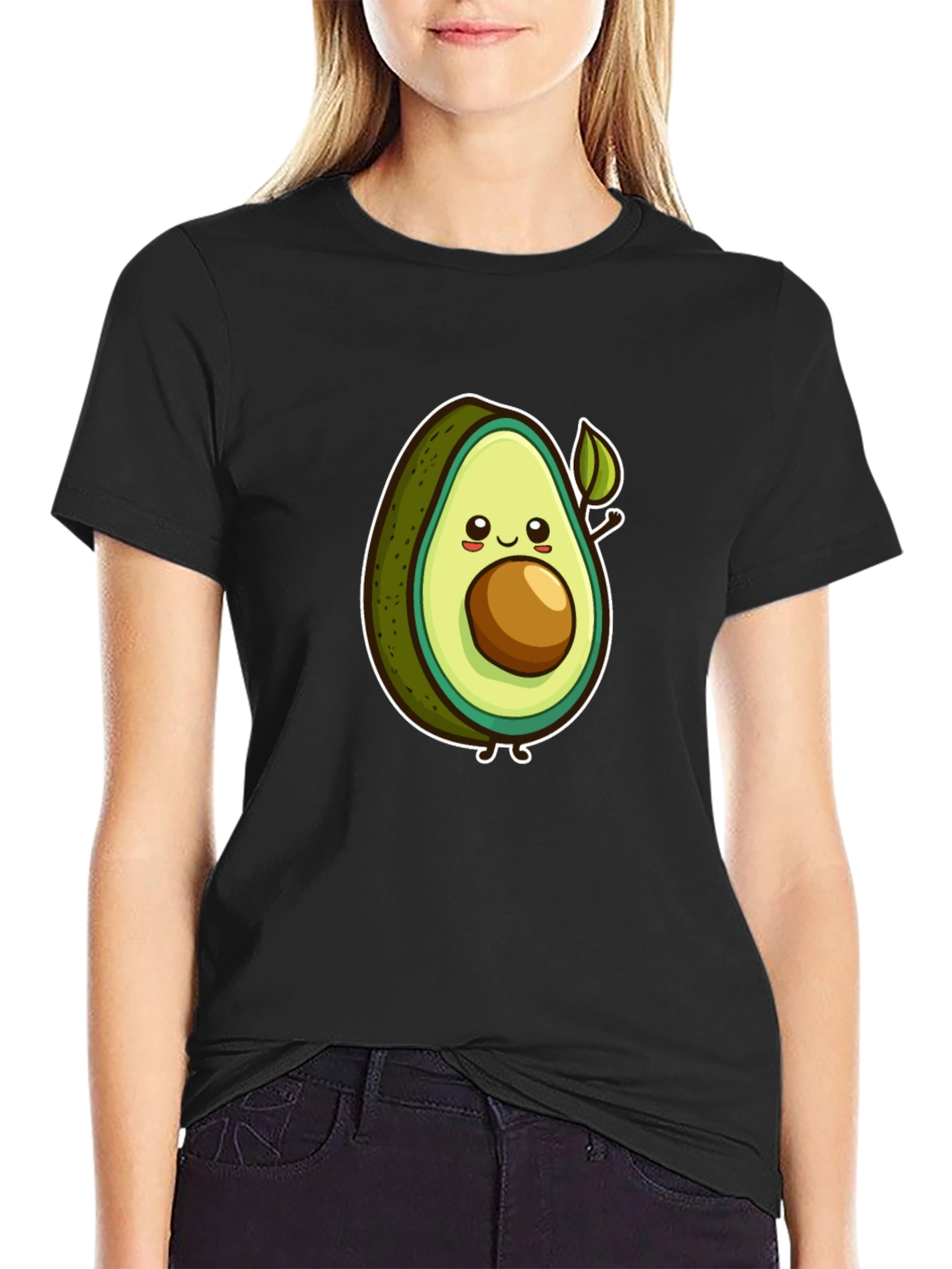 Cartoon Avocado Graphic Tee - Black Unisex T-Shirt