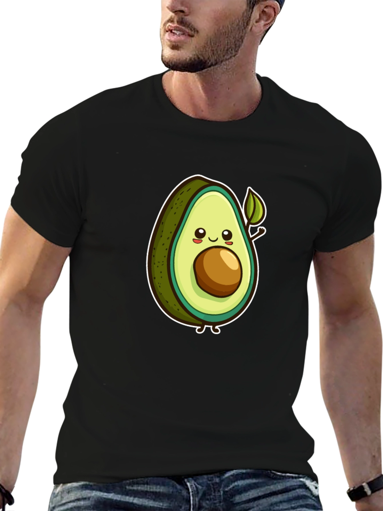 Cartoon Avocado Graphic Tee - Black Unisex T-Shirt