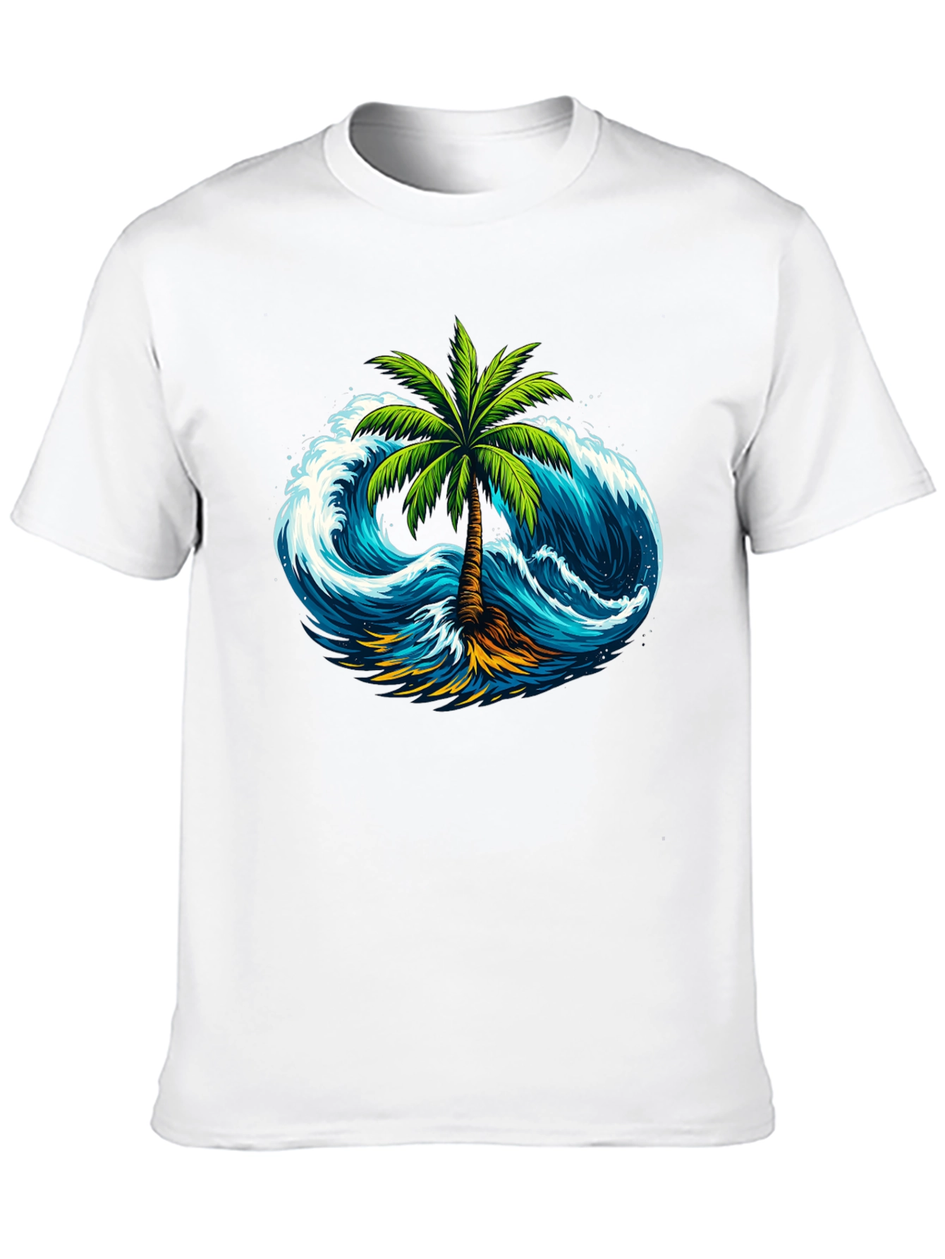 Tropical Wave Palm Tee - Black Cotton Shirt