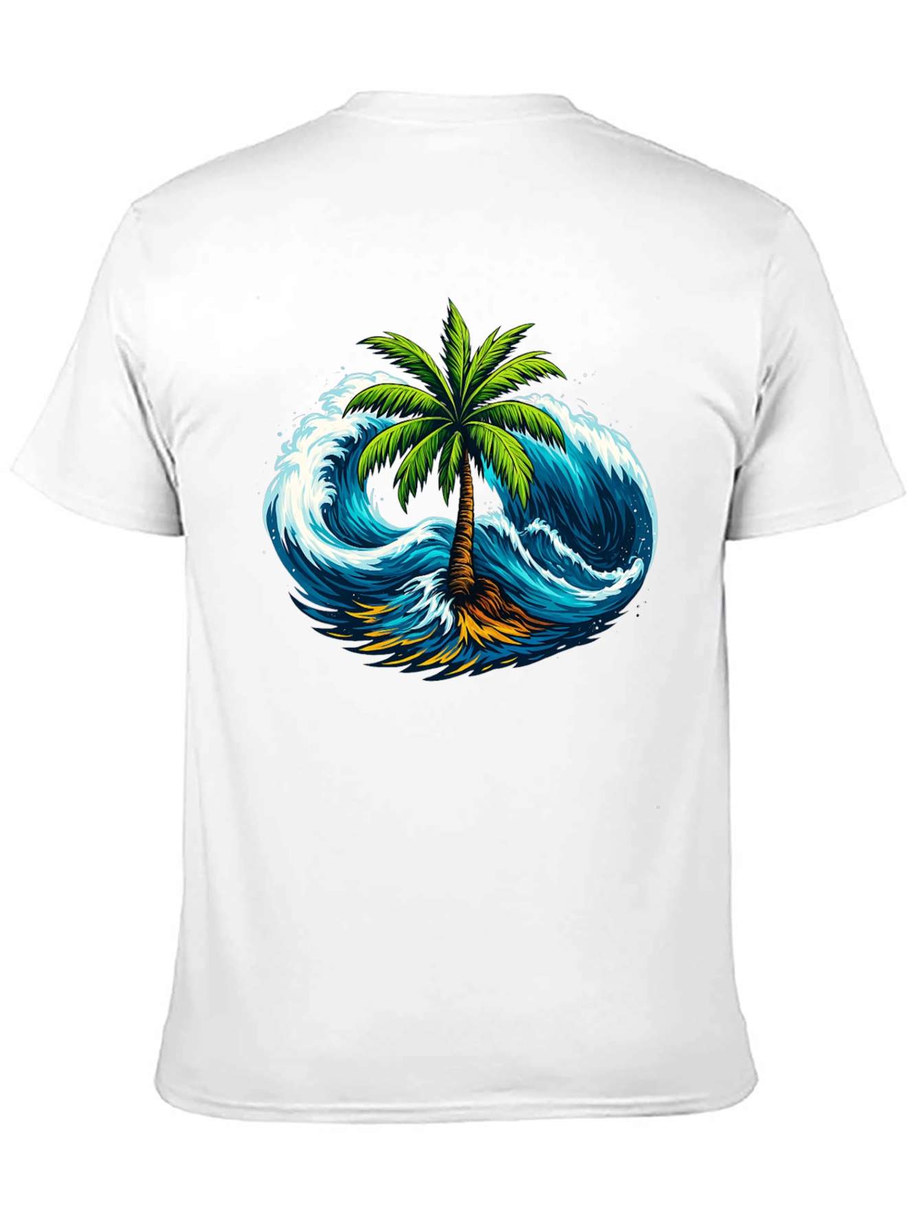 Tropical Wave Palm Tee - Black Cotton Shirt
