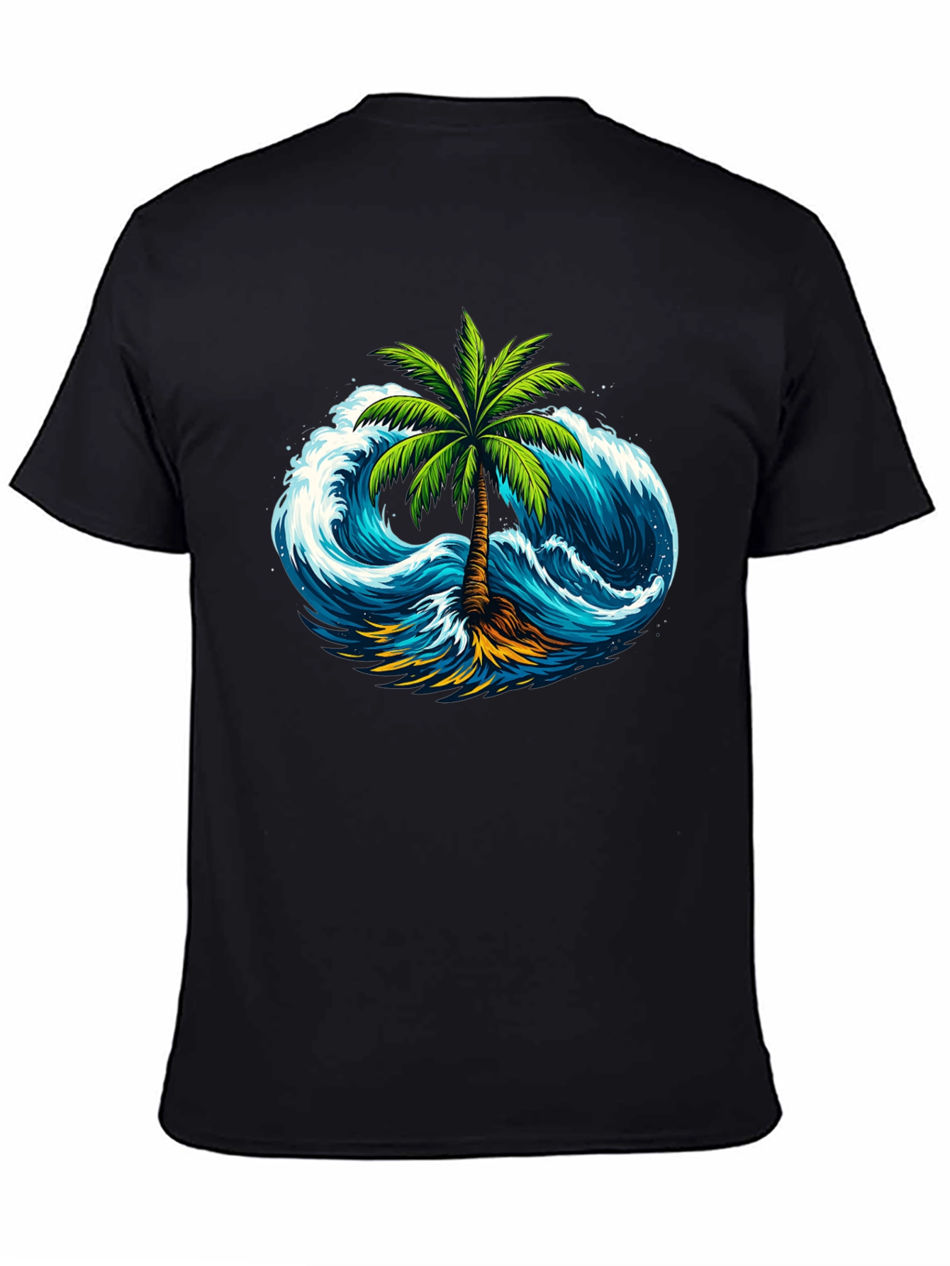 Tropical Wave Palm Tee - Black Cotton Shirt