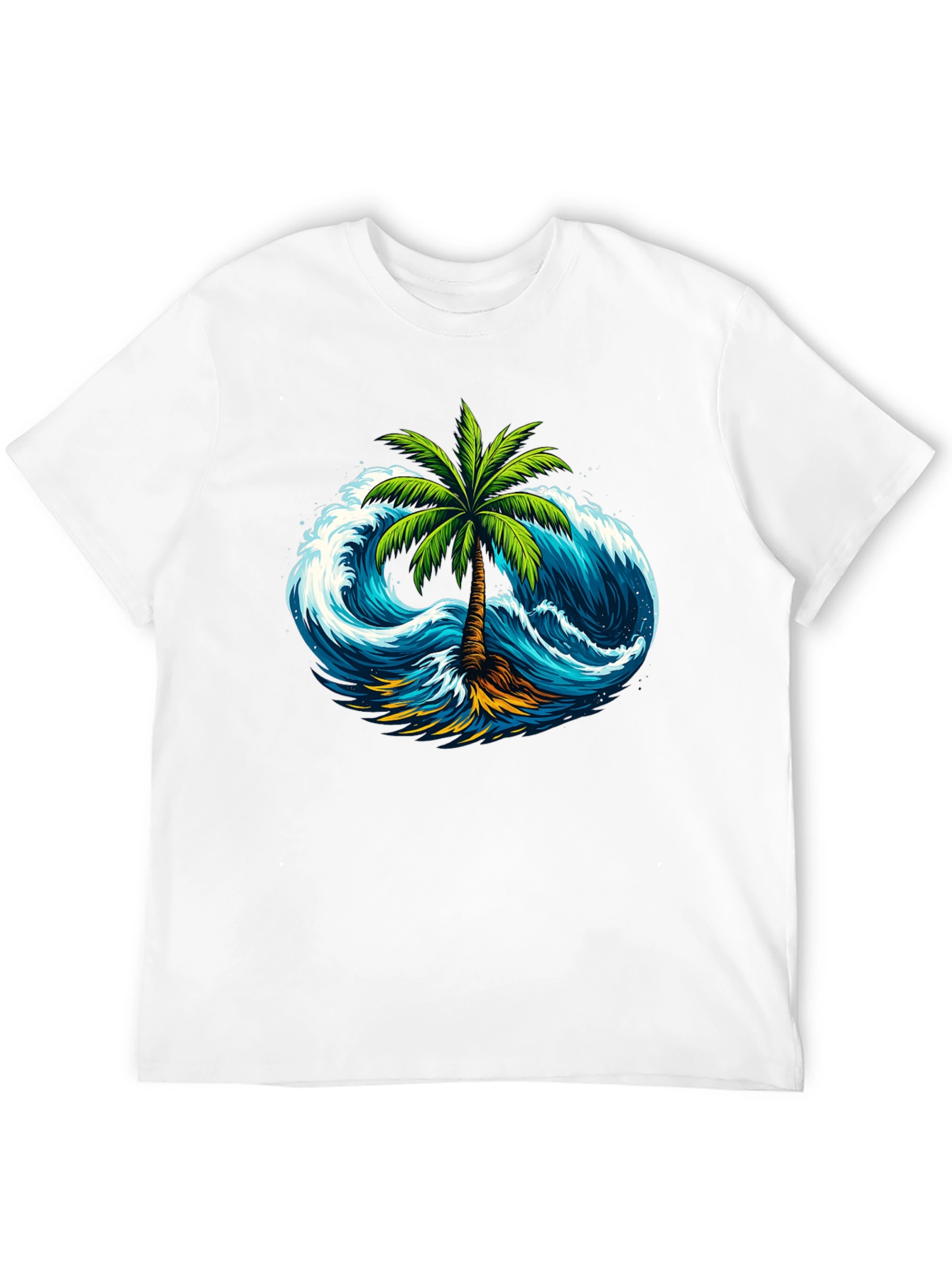 Tropical Wave Palm Tee - Black Cotton Shirt