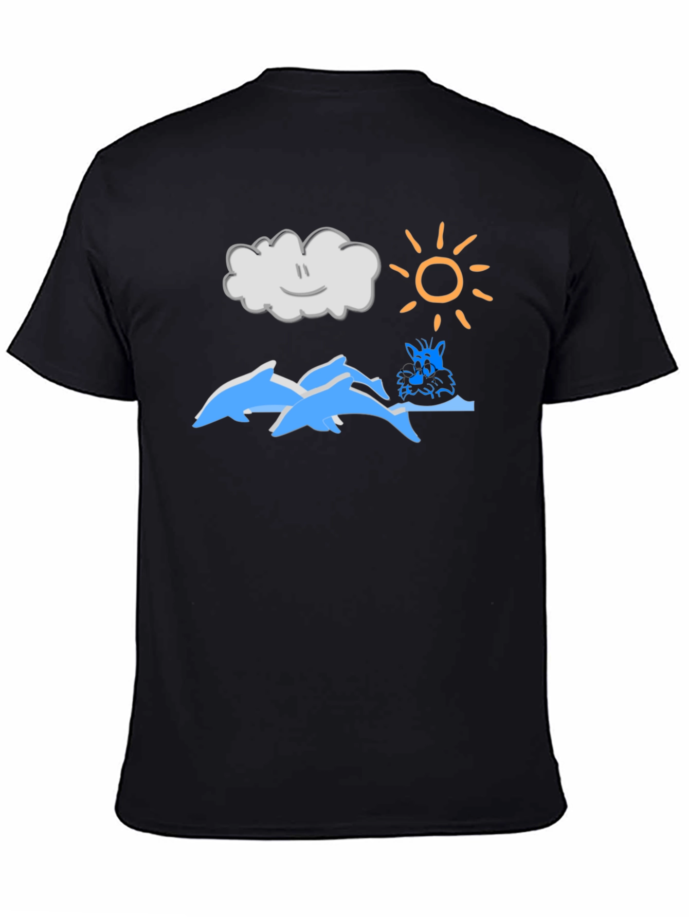 Cartoon Dolphins Black T-Shirt