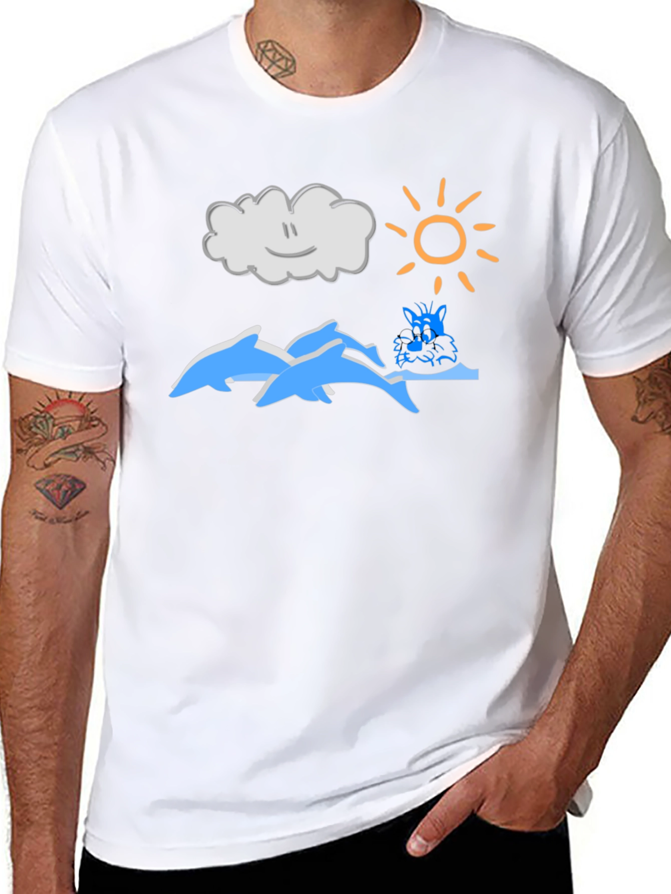 Cartoon Dolphins Black T-Shirt