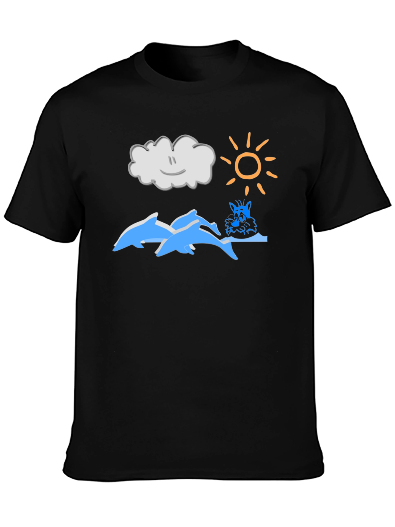 Cartoon Dolphins Black T-Shirt