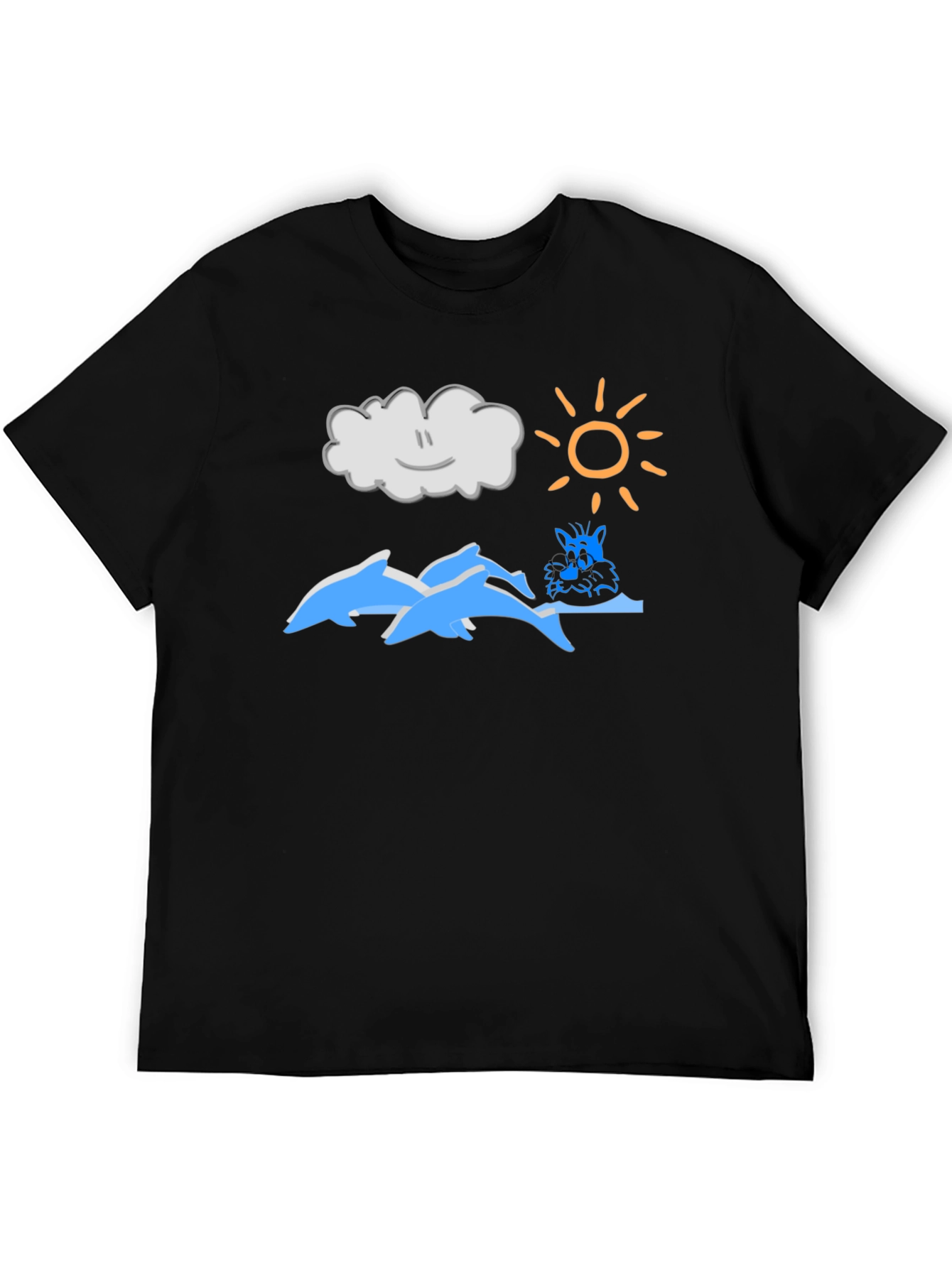 Cartoon Dolphins Black T-Shirt