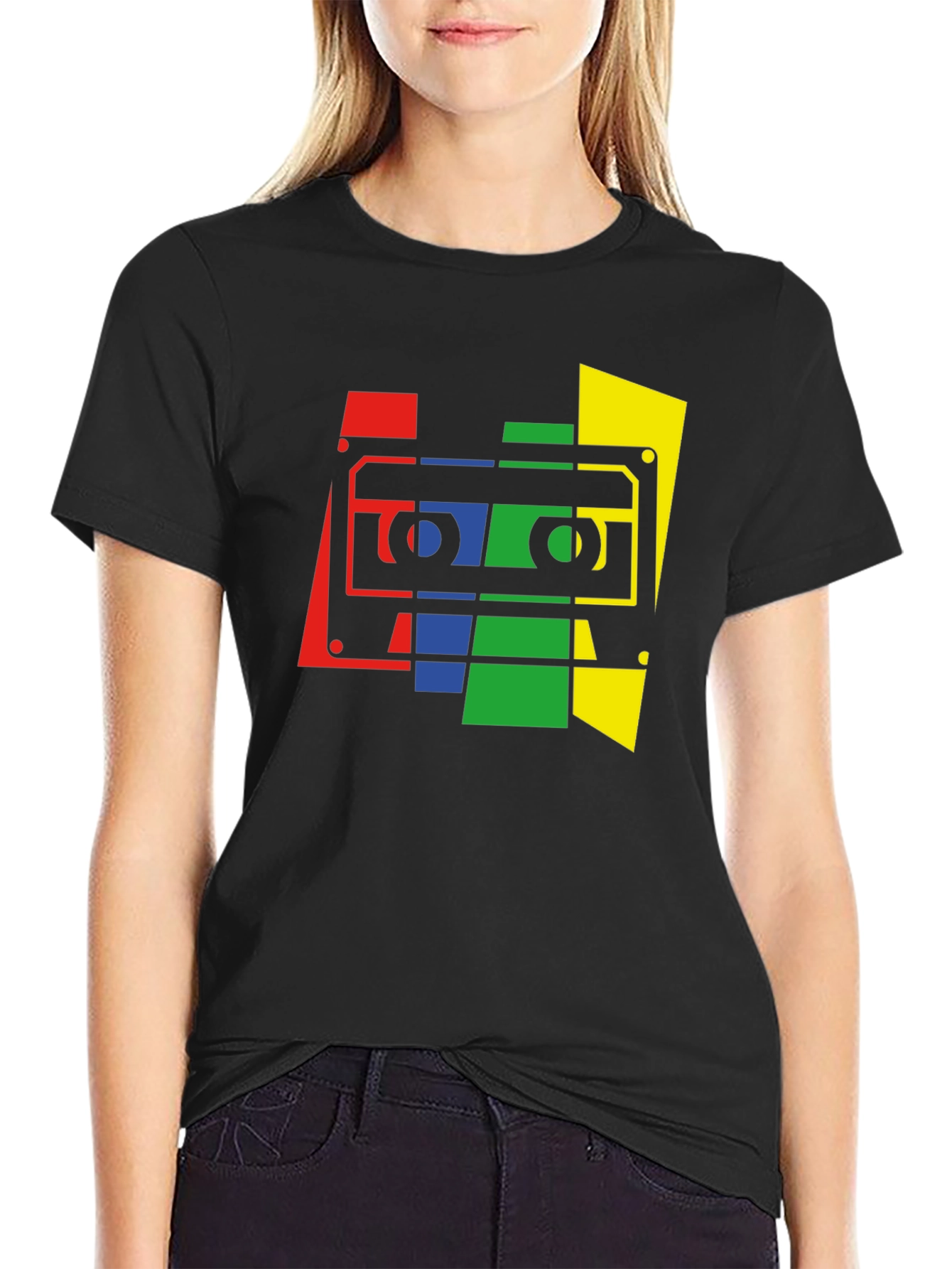Retro Cassette Tape Graphic Tee - Black
